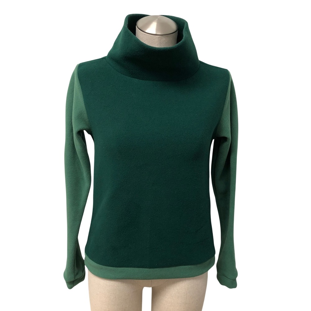Dudley Stephens Fleece Pullover Womens XS Green Park Slope Colorblock Turtleneck